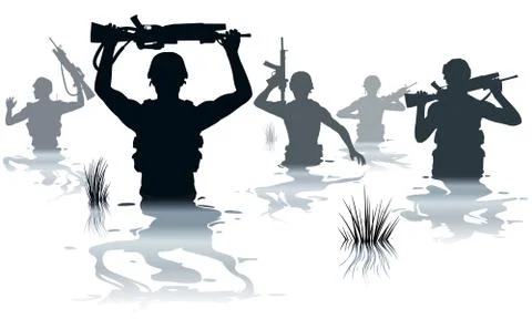 Wading soldiers Stock Illustration