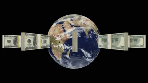 Wads of Dollars turn around the world - loop Stock Footage 166265593