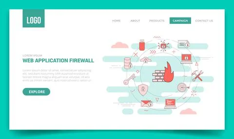 Waf web application firewall concept with circle icon for website template or Stock Illustration