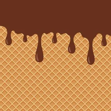 Wafer and flowing chocolate. Vector background. Sweet texture. Soft icing. Stock Illustration
