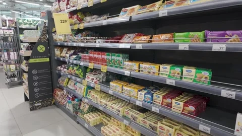 Wafer Biscuits and Gluten Free Stand in Russian Supermarket Stock Footage 342088415
