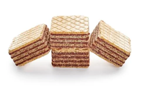 Wafer biscuits cubes isolated on white background. Stock Photos