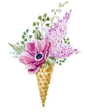 Wafer cone with flowers Stock Illustration