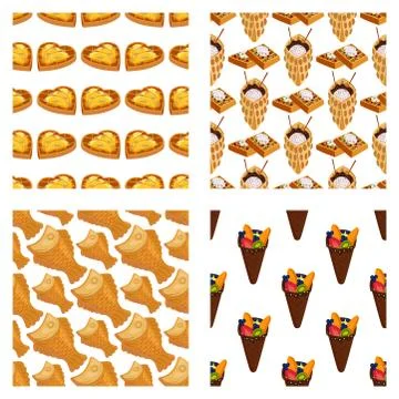 Wafer cookies seamless pattern background waffle cakes pastry cookie biscuit Stock Illustration