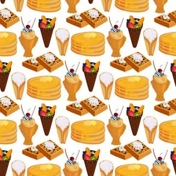 Wafer cookies seamless pattern background waffle cakes pastry cookie biscuit Stock Illustration