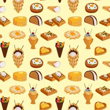 Wafer cookies seamless pattern background waffle cakes pastry cookie biscuit Stock Illustration