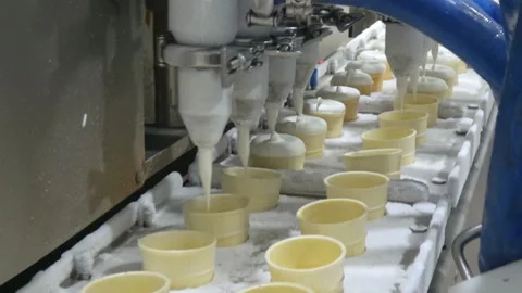 Wafer cup filling machine with ice cream Stock Footage 98492465