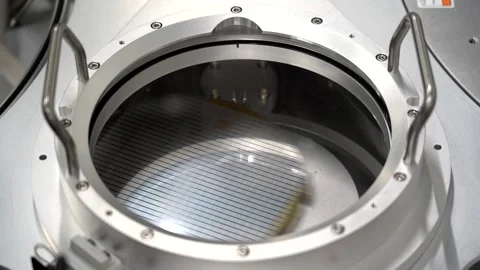 Wafer integrated circuits production, slice of semiconductor, microchip Stock Footage 295433362