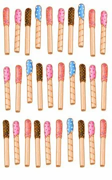 Wafer roll with strawberry glaze and Colorful sprinkles Stock Illustration