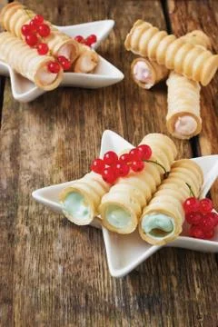 Wafer rolls with cream Stock Photos