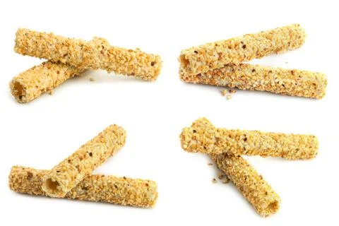 Wafer rolls with nut on a white background. Stock Photos