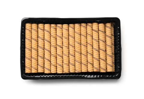 Wafer rolls in a package on a white background top view. Stock Photos