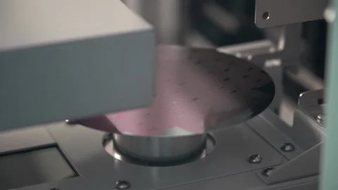Wafer, slice of semiconductor for fabrication of integrated circuits, microchip Stock Footage 336245473