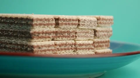 Wafer stacking on a blue plate with a simple background Stock Footage 323338282