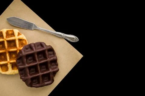 Waffle on Black Background Stock Photos