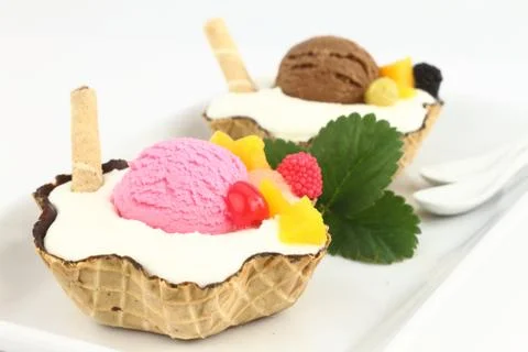 Waffle bowl with ice sream Stock Photos
