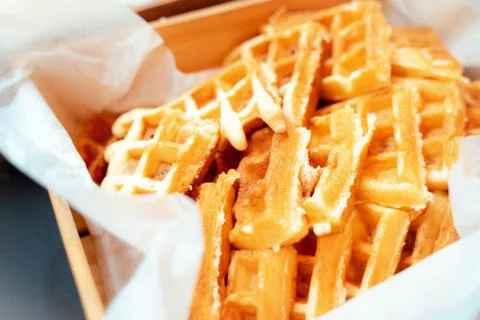 Waffle bread in breakfast on a comfortable day of relaxation Stock Photos