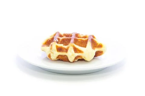 Waffle bread fresh glazed texture snack food on white plate Stock Photos