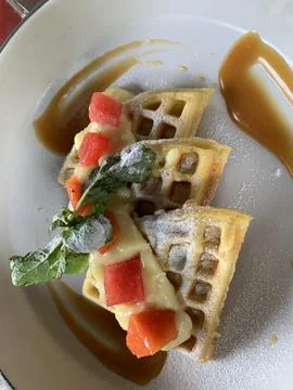 Waffle breakfast with multiple toppings Stock Photos