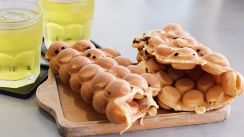 Waffle with chocolate and drinks. Stock Footage 266097968
