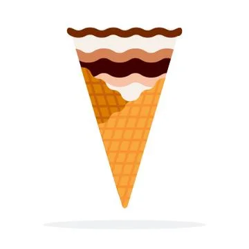Waffle cone with layers of chocolate and vanilla ice cream flat isolated Stock Illustration