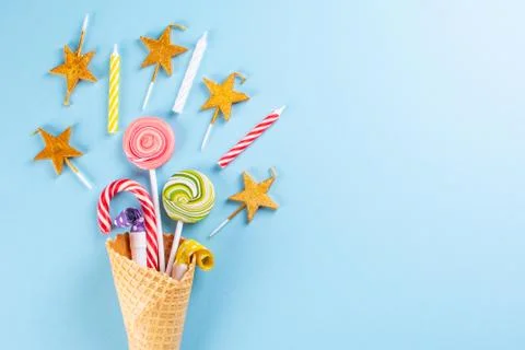 Waffle cone with sweets Foto stock