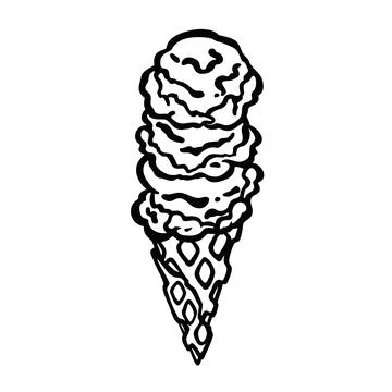 Waffle cone with three scoops of ice cream, sorbet,  vector illustration Stock Illustration