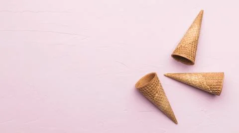 Waffle cones pink texture background. High quality and resolution beautiful Stock Photos