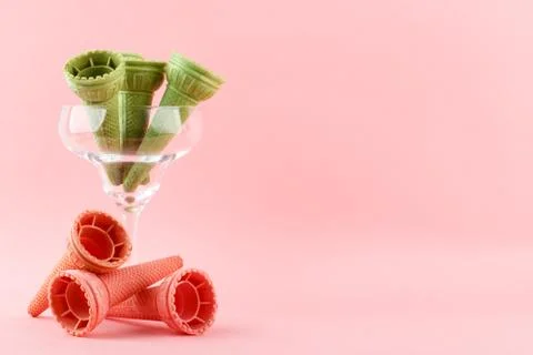 Waffle crispy multi-colored ice cream cones Stock Photos