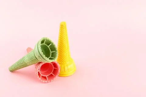 Waffle crispy multi-colored ice cream cones Stock Photos