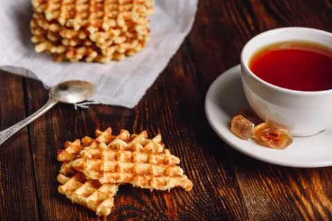 Waffle with Cup of Tea. Stock Photos