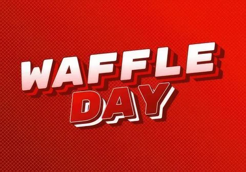 Waffle day text with bold red letters on red background Stock Illustration