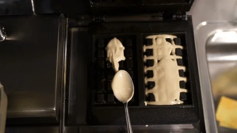 Waffle Dough into Waffle Maker Video stock 87455393