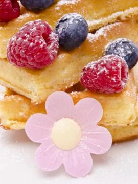 Waffle with fruit Stock Photos