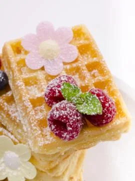 Waffle with fruit Stock Photos