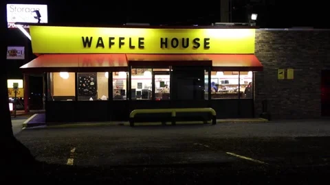 Waffle House restaurant at night exterio... | Stock Video | Pond5