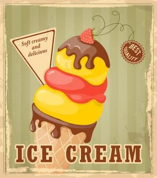 Waffle ice cream with raspberry on the green vintage Illustrazione stock