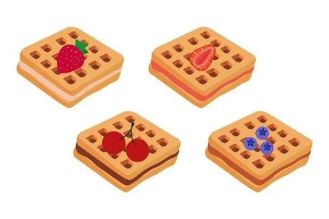 Waffle icon with various fillings. Vector illustration of waffles, pastries.. Illustrazione stock