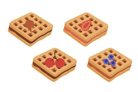 Waffle icon with various fillings. Vector illustration of waffles, pastries for Stock Illustration