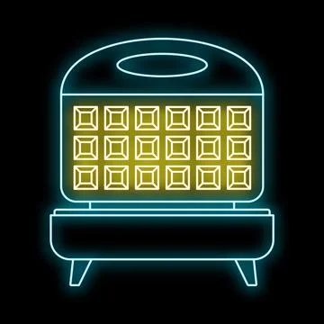 Waffle iron appliance preparing breakfast with neon glow イラスト素材