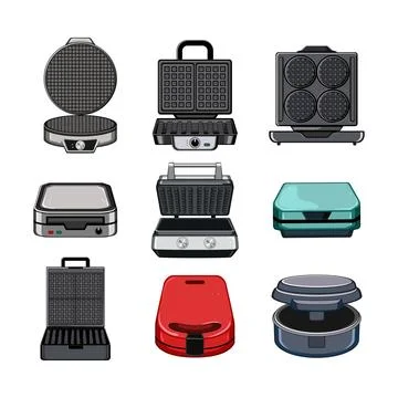 Waffle iron set cartoon vector illustration Stock Illustration