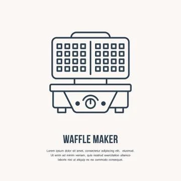 Waffle maker, electric grill vector flat line icon. Cooking equipment linear Stock Illustration