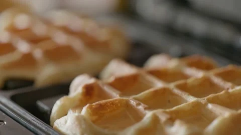 Waffle maker with fresh made belgian waffles Stock Footage 130490523