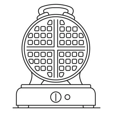 Waffle maker icon. Electric waffle iron round. Outline vector flat. Stock Illustration