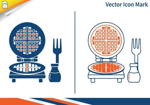 Waffle maker icon mark with fork isolated on white background. Stock Illustration