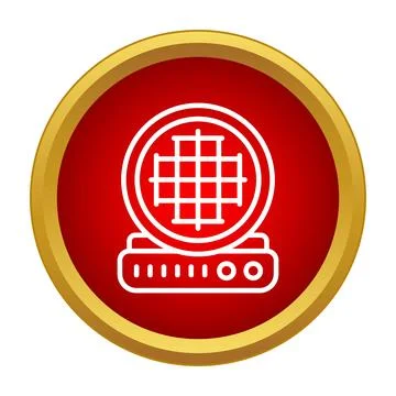 Waffle maker icon on a red and gold circular background Illustrazione stock