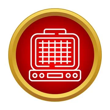 Waffle maker kitchen appliance icon featuring red button Stock Illustration