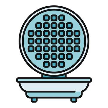Waffle maker round open with black outline Stock Illustration