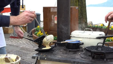 Waffle making  - 4K ready for color grading 스톡 동영상 99981843