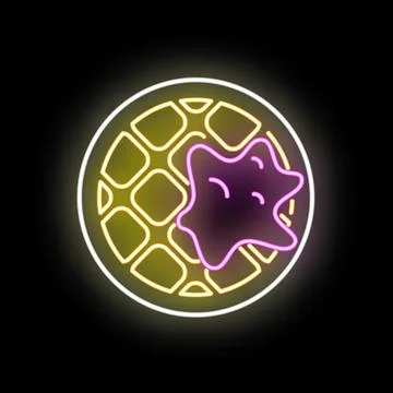 Waffle neon sign glowing with raspberry syrup Stock Illustration